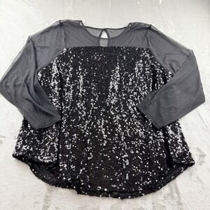 Torrid Black Sequin Mesh Yoke Long Sleeve Top Plus Women's Size‎ 4